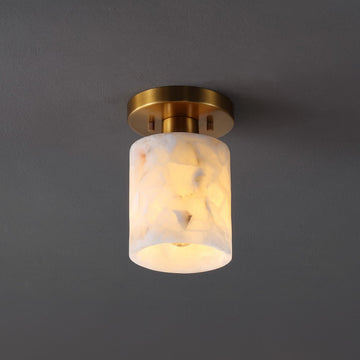 Jules 5.13" 1-Light Modern Contemporary Alabaster/Iron Cylinder LED Semi Flush Mount - JONATHAN Y
